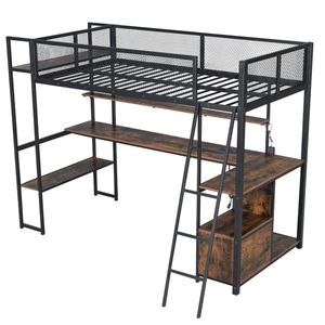 Letto a soppalco singolo in metallo nero con stazione di lavoro a LED e design pieghevole con più spazi contenitori - Product Image 6