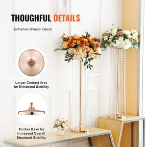 Set di 4 Supporti per Fiori in Cristallo di Lusso Alti 89,99 cm, Vasi a T in Metallo Dorato per Centrotavola e Decorazioni - Product Image 4