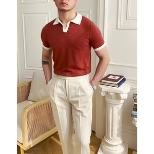 Men's Short Sleeve Knitted <b>Polo</b> Shirt Solid Color Breathable Smart Casual Fit <b>White</b> Collar Orange Body - Product Image 5