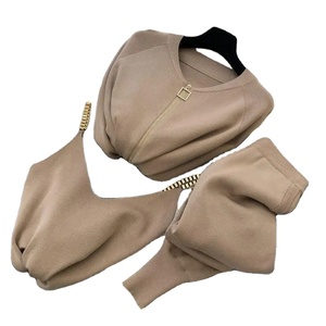 ชุดวอร์มลำลองสำหรับผู้หญิงแฟชั่นใหม่2025ชุดวอร์มเซ็กซี่3ชิ้นพร้อมเสื้อกั๊กแขนยาวกางเกงถักเอวยางยืดมีซิป - Product Image 3