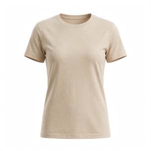 T-shirt femme uni à col rond 100% coton Coupe classique T-shirts décontractés à manches courtes de couleur unie de BD - Product Image 1