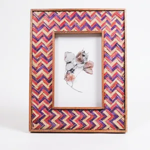 Marco de Fotos de Resina Hecho a Mano, Vertical, con Patrón de Bambú Tejido en Zigzag, Rojo, Morado, Marrón Natural, Decoración Independiente - Product Image 6
