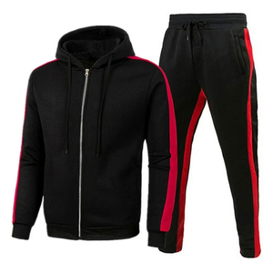 <b>Men</b> <b>Black</b> Red Stripe Tracksuit Hoodie Zipper Sweatshirt Pants Set Casual Autumn Wear Full Sleeve Solid Design Customizable - Product Image 2