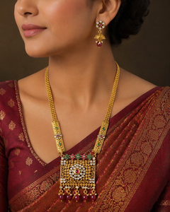 Indian Stylish Layered Pearl Rani Haar Long Kundan Necklace Zircon Alloy Jewellery Set Wedding Engagement Party Gift Hiphop Gold - Product Image 1