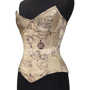 Corset personnalisé avec imprimé carte du monde vintage, OEM, sublimation, satin, surbuste, avec baleines en acier, pour femmes - Product Image 4