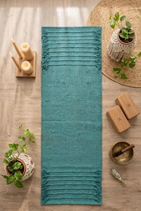 Tapete de Ejercicio de Chenilla Hecho a Mano, Rectangular, Color Verde Azulado, con Base de Goma Antideslizante, Estilo Contemporáneo, para Uso Doméstico - Product Image 5