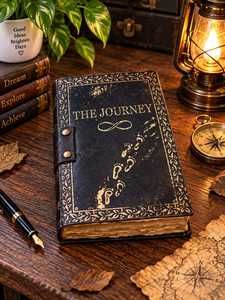 The Journey Vintage Leather Journal 7x5 Inch Embossed <b>Travel</b> <b>Diary</b> with C-Clasp Lock Black Gold Notebook Gift - Product Image 5