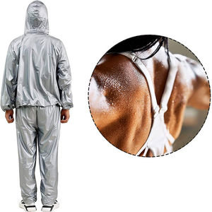Combinaison de sauna en coton léger de qualité supérieure pour hommes et femmes, ensemble haut à capuche long et pantalon pour la perte de poids à domicile - Product Image 6