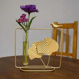 Florero Moderno Minimalista de Metal Dorado con Diseño de Hoja de Ginkgo, Soporte Decorativo para Plantas en Tubo de Ensayo, Maceta de Mesa, Tubo de Vidrio - Product Image 5