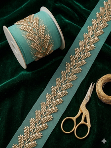 Exquisito Borde de Saree Floral Ecológico con Adornos Hechos a Mano, Lentejuelas Metálicas, Bordado de Precisión, 100% Poliéster, Lujoso - Product Image 6