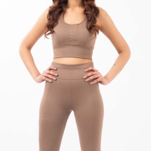 Ensemble de leggings et soutien-gorge de yoga grande taille sans coutures, maintien élevé, respirant, séchage rapide, devant beige, vêtements de sport pour femmes, entraînement, fitness, gym - Product Image 1
