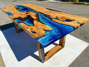Modern Live Edge Solid Wood Epoxy Dining Table <b>Blue</b> Resin <b>Top</b> Durable Handmade Construction Premium Dining Room Furniture Entry - Product Image 6