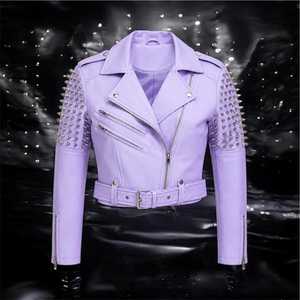 Women's Studded Leather <b>Jacket</b>- purple biker <b>jacket</b>, spiked <b>punk</b> Handmade Statement Outerwear - Product Image 5