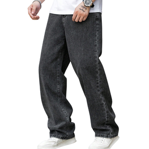 <b>Men's</b> Straight Leg Loose Fit Stonewashed Denim <b>Jeans</b> Mid Waist Solid Color Casual Cotton Pants Autumn Style - Product Image 3