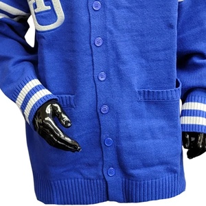 Cardigan en tricot de laine/acrylique bleu pour homme, veste de sport boutonnée, pull respirant à séchage rapide, impression réfléchissante, décontracté, hiver, col en V - Product Image 5