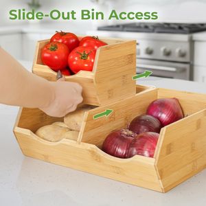 Contenedores de Almacenamiento de Bambú para Despensa, Juego de 3 Organizadores Deslizantes para Frutas y Verduras, Elegantes y Prácticos para Almacenar Papas, Cebollas y Alimentos - Product Image 5
