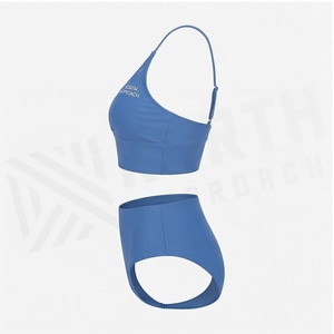 North Approach Ensemble de bikini 2 pièces bleu pour femme, haut croisé à nouer, bas taille haute, couleur unie, maillot de bain extensible - Product Image 3