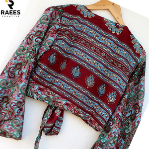 Top Corto de Seda de Alta Calidad con Mangas de Campana y Lazos, Traje de Danza del Vientre, Blusa Estilo Años 60 y 70, Ropa para Festivales - Product Image 3