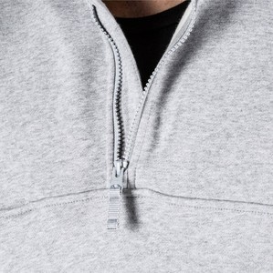 Sweat-shirt à capuche demi-zippé en polaire gris pour homme, en polyester, imprimé numérique, uni, décontracté, respirant, coupe classique, automne - Product Image 3