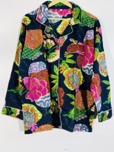 Vibrant Floral Cotton Night <b>Suit</b> | Women's Printed <b>Pajama</b> Set | Soft Handmade Loungewear - Product Image 2