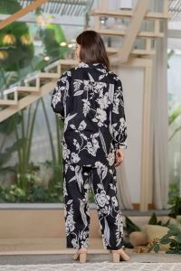 Premium Black Cotton Co-Ord Set Set for Women – Floral <b>Tunic</b> with Bottom - Product Image 3