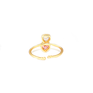 Minimalist Style Cubic Zirconia Gemstone Heart Shape Double Stone 18K <b>Gold</b> Plated Free Size <b>Ring</b> Jewelry For Women Wholesale - Product Image 3