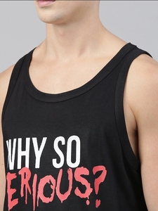 Camiseta sin mangas negra para hombre con estampado Why So Serious y cuello redondo informal - Product Image 5