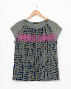 Camiseta de Manga Corta Estampada para Mujer, Gris, Azul, Rosa, Corte Holgado, Informal, Transpirable, Tejida, para Primavera/Verano - Product Image 1