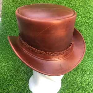 Premium quality custom Handmade unisex Brown Leather Top <b>Hat</b> – Steampunk Victorian Braided <b>Band</b> - Product Image 3