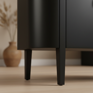 Moderno Gabinete de Almacenamiento Ecológico Resistente al Agua de Roble Macizo con Laterales Curvos y Consola Redondeada, Aparador Compacto en Negro - Product Image 4