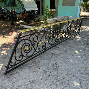 Victorian Cast Iron Stair Railing With Gold Accents Outdoor Wall-Mounted Handrail Rust Resistant Design - Product Image 1