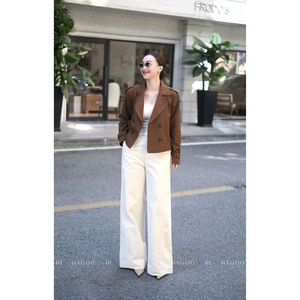 Gabardina de mujer con doble botonadura, cinturón, solapa y peplum, manga larga, para otoño [B8045] - Product Image 5
