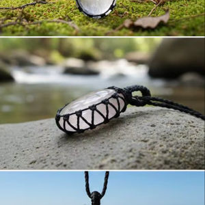 Collar con Colgante de Cristal de Piedra Natural, Piedra Lunar y Labradorita, Tejido en Malla, Estilo Vintage, en Jaula de Cuerda Hecha a Mano, Moderno - Product Image 1