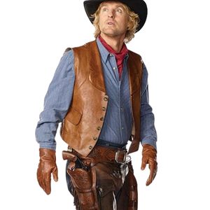 Men's <b>Vintage</b> Brown Genuine Leather Vest Single Breasted Western Cowboy <b>Waistcoat</b> - Product Image 2