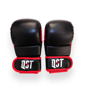 ถุงมือชกมวยสีดำแดงสำหรับมืออาชีพ หนังแท้ ระบายอากาศได้ดี แบบติดตีนตุ๊กแก ครึ่งนิ้ว สำหรับ MMA คิกบ็อกซิ่ง แบบสั่งทำพิเศษ - Product Image 2