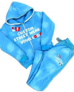 Sudadera con capucha de felpa francesa personalizada al por mayor, estilo vintage desgastado, con lavado ácido, de gran tamaño, de peso pesado, conjunto de 2 piezas con pedrería - Product Image 3