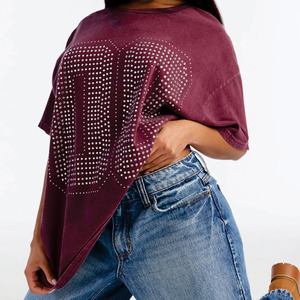 Camisetas Gráficas con Pedrería para Mujer, de Algodón, Estilo Urbano, Ajuste Holgado, Jersey de Fútbol Personalizado, Camiseta Casual, Ropa al por Mayor, Estilo Y2K, Deportes, USA - Product Image 4