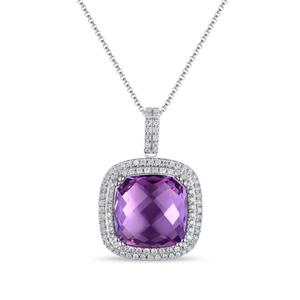 Pendentif halo en diamant 17 CT avec plaqué rhodium or 14 carats, taille coussin - Product Image 3