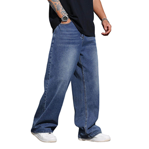 Men's Wide Leg Stonewashed Denim <b>Jeans</b> 100% Cotton <b>Elastic</b> <b>Waist</b> Casual Midweight Spring Wear - Product Image 4
