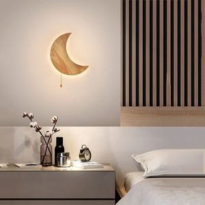 La nouvelle Offre Spéciale moderne bois LED <span class=keywords><strong>lune</strong></span> applique murale pour chambre d'enfant chambre lampe de chevet 3000K-6000K intérieur en bois <span class=keywords><strong>lune</strong></span> applique murale - Product Image 2