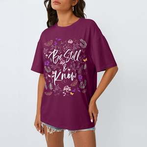 เสื้อยืดแขนสั้นผู้หญิงทรงหลวมใส่สบายสำหรับฤดูร้อน ผ้าฝ้ายคุณภาพพรีเมียม 100% 240 GSM พิมพ์โลโก้ตามสั่ง ทรงหลวมไหล่ตก - Product Image 3