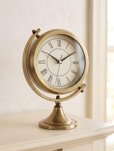 Nautical Roman Numeral Brass Gimbal <b>Clock</b> Antique Mantel Timepiece Vintage Desktop Office Decor - Product Image 1