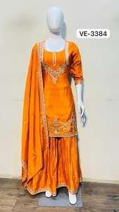 Última colección de conjuntos Kurti Palazzo con hermosos bordados de lentejuelas Chinon para mujer - Product Image 2