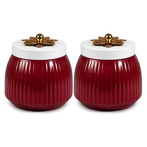 Ensemble de pots de rangement en métal rouges ronds hermétiques avec couvercle à motif floral pour la conservation des aliments en cuisine, design moderne, fabrication artisanale - Product Image 2