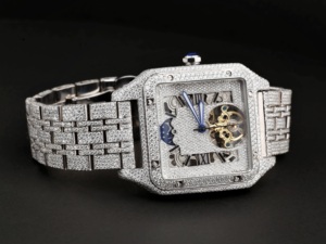 Reloj Mecánico Rectangular de Lujo con Incrustaciones de Diamantes, Fase Lunar, Correa de Acero Inoxidable, Esfera Analógica de 38 mm, Unisex - Product Image 5