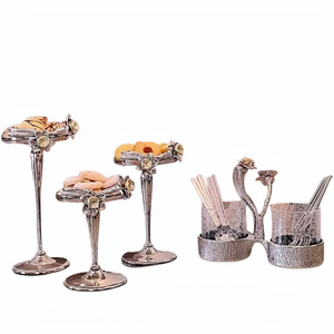 Aluminum Metal Silver Plated Flower Shape Design Fancy Wedding Party Birthday Other Occasion <b>Set</b> of 3 <b>Cake</b> <b>Stand</b> - Product Image 1