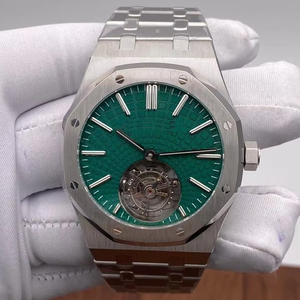 Montre de luxe à remontage automatique de haute qualité, Flying Street Tourbillon, 41 mm, acier inoxydable, cadran texturé vert, avec mouvement ETA - Product Image 1