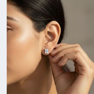 1.00CTW 9k Gold Plated <b>Emerald</b>-Cut Lab Grown Diamond Luxury Bezel <b>Stud</b> Earring - Product Image 6
