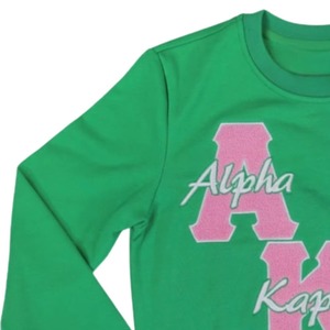 Sudadera Verde 100% Algodón con Logotipo Bordado en Chenilla, Ropa Cómoda para la Vida Universitaria Griega, Estilo Casual y Elegante - Product Image 3