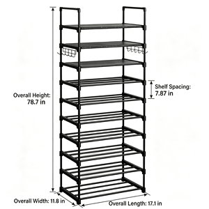 Scarpiera Girevole a 10 Livelli in Metallo, Organizzatore Salvaspazio per Scarpe e Stivali, con Ganci, per Ingresso o Armadio, Scaffale Efficiente per Scarpe Strette - Product Image 3